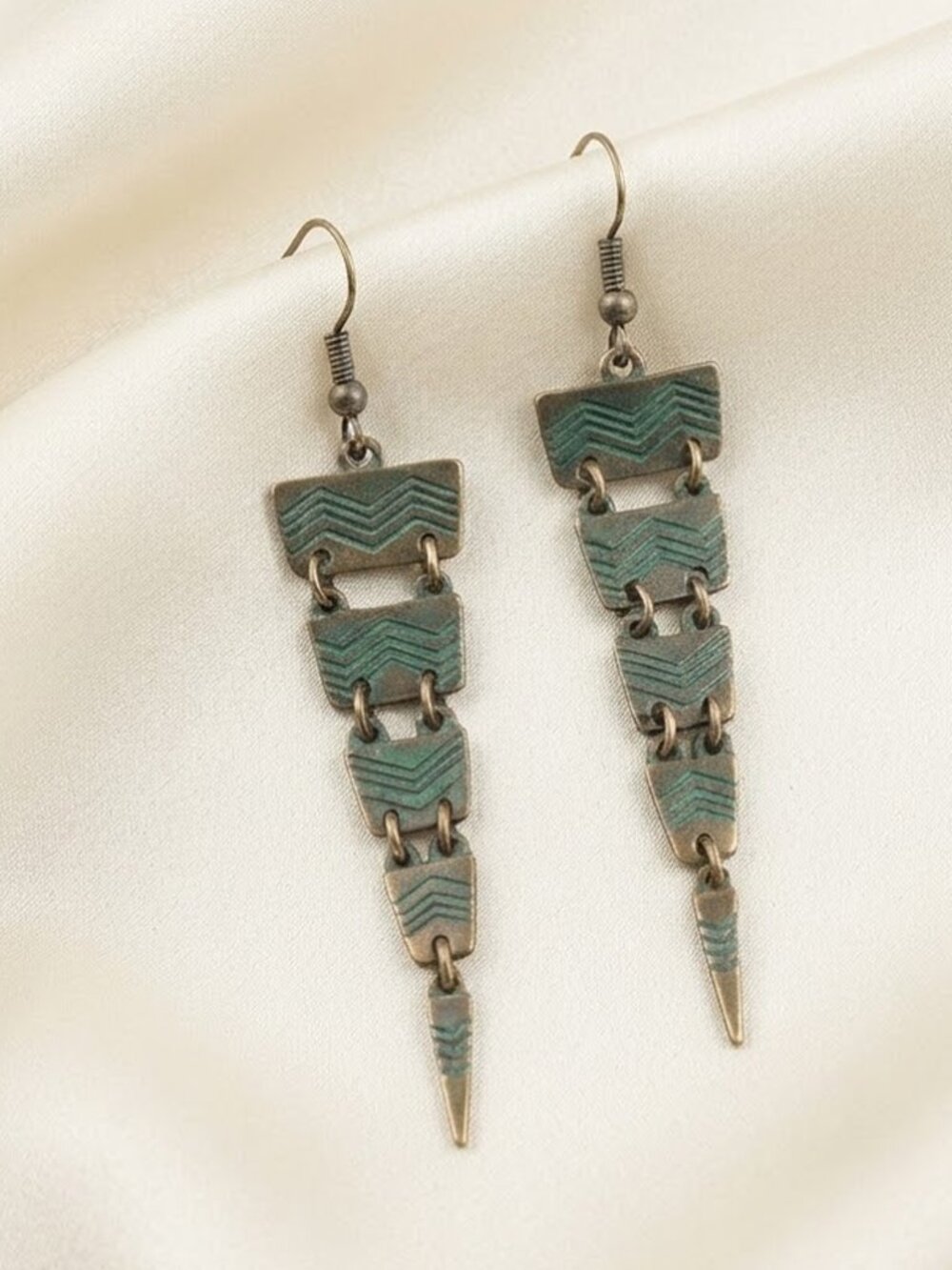 Ladies Triangular Blue Aztec Earrings - Picture 2 of 8